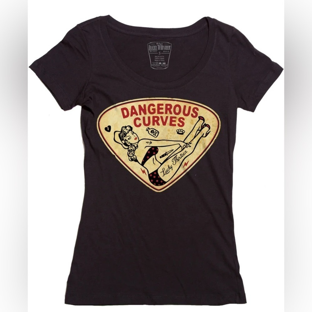 Lucky 13 Women's Dangerous Curves
Scoop Neck T-Shirt Black nwt small - Picture 2 of 8